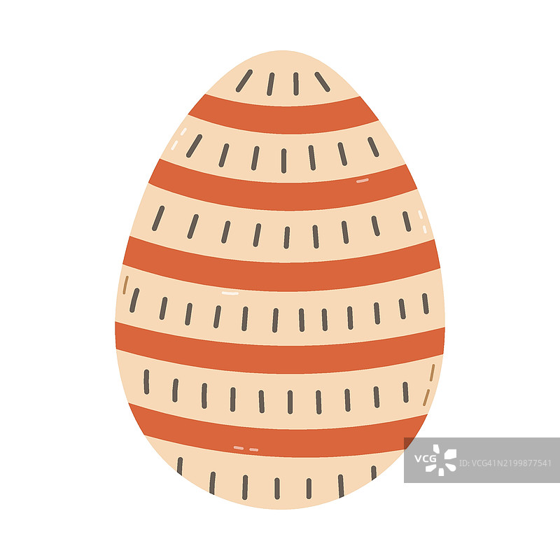 可爱的卡通彩绘蛋，带有横条纹和涂鸦装饰，适合复活节彩蛋狩猎。时尚的手绘剪贴画，庆祝宗教春季活动。独立涂鸦，背景为白色。图片素材