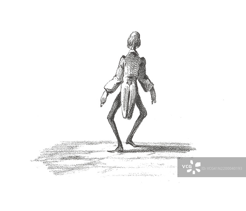 19世纪服装的男子，以素描风格描绘。图片素材
