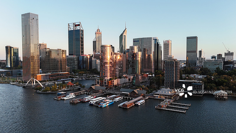 珀斯天际线的无人机拍摄日出照片图片素材