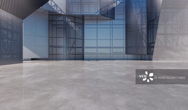 带有穿孔金属网墙面覆层的钢结构建筑图片素材