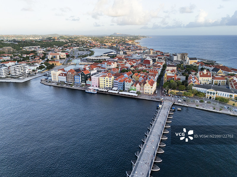 库拉索威廉斯塔德的空中视角，艾玛女王桥图片素材
