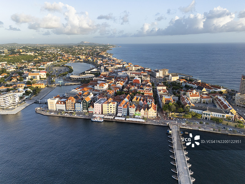 库拉索威廉斯塔德的空中视角，包含艾玛女王桥图片素材