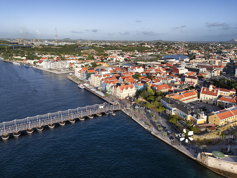 库拉索威廉斯塔德的空中视角，艾玛女王桥图片素材