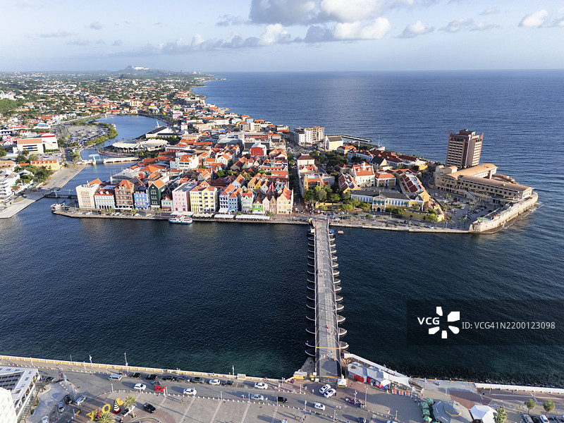 库拉索威廉斯塔德的空中视角，艾玛女王桥图片素材