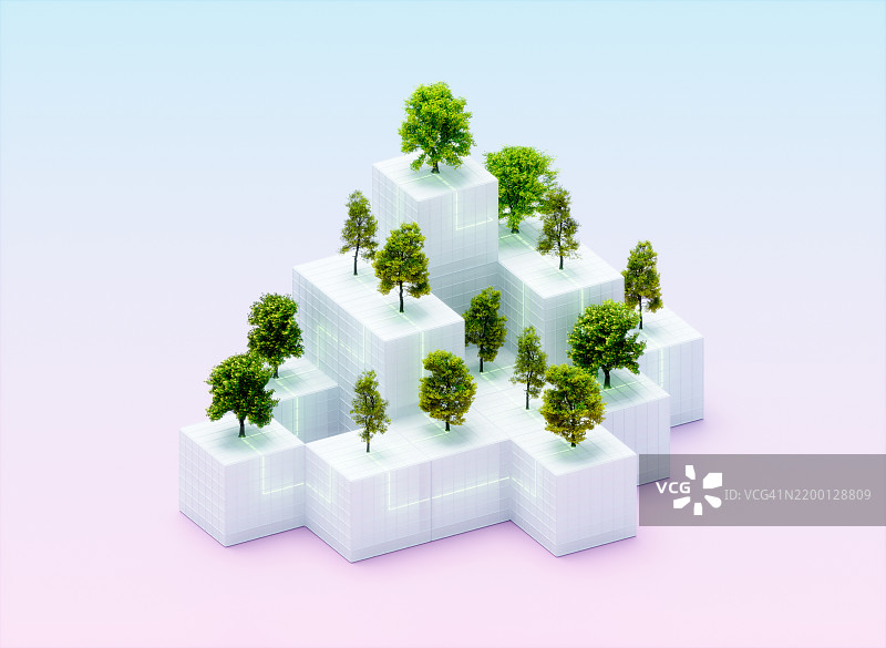 立方体上的树木图片素材