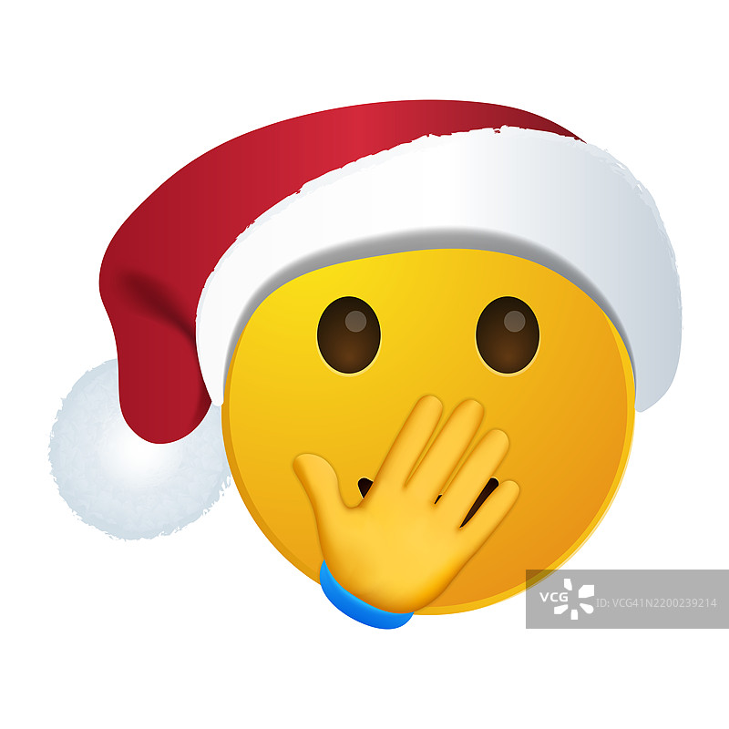 圣诞节面孔，手捂嘴，黄色表情符号，详细插图图片素材