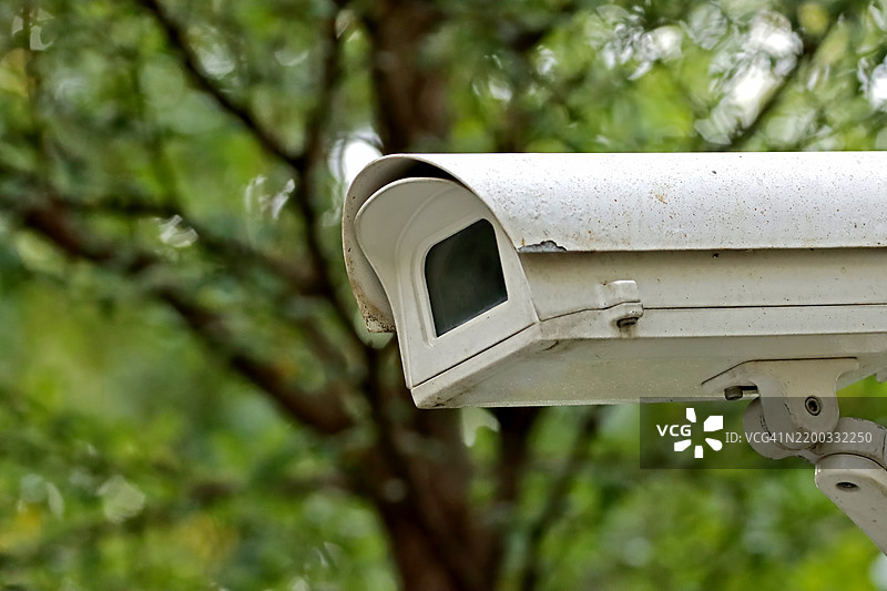 花园中的监控摄像头特写镜头图片素材