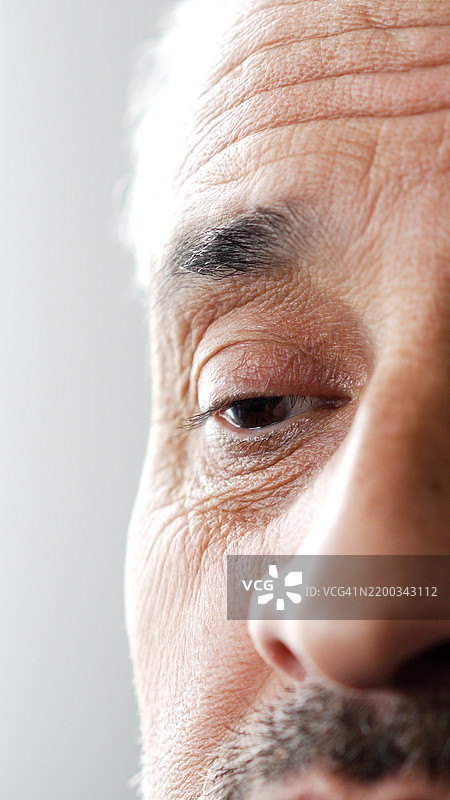 老年男性的眼睛特写及皱纹图片素材