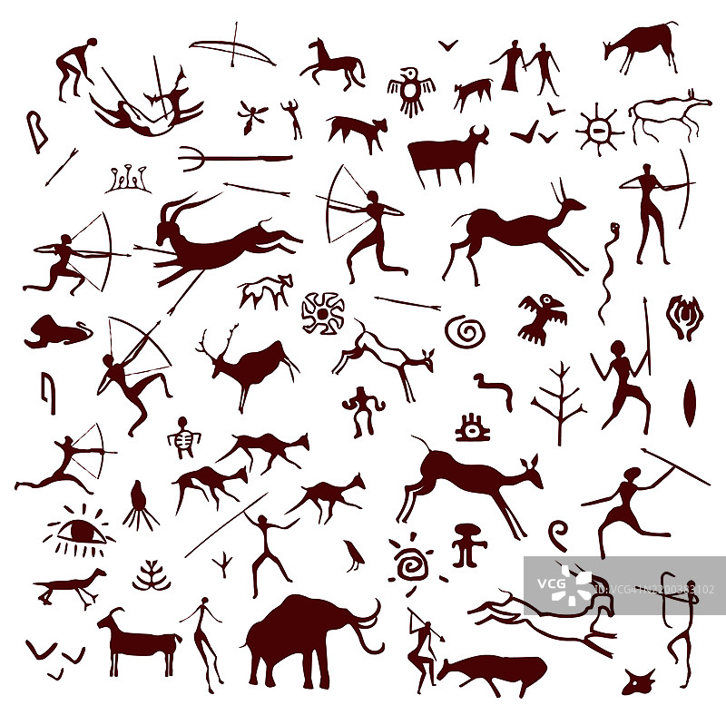 石洞壁画，古代史前绘画图片素材