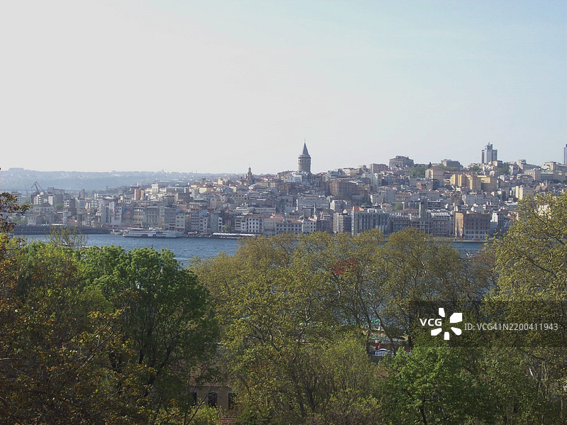 树木和建筑在晴朗的天空下图片素材