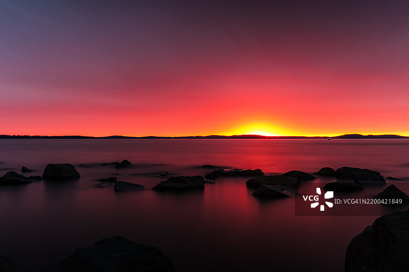 海景与橙色天空，哈弗德格雷斯，马里兰州，美国图片素材