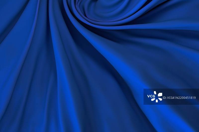 优雅流动纹理的抽象蓝色织物特写视图图片素材