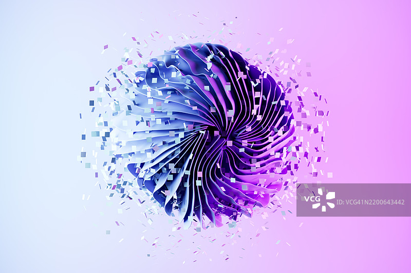 抽象的分层波浪纸球与霓虹灯光图片素材