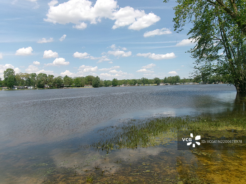 印第安纳州愉快湖的湖泊与天空的美丽景色图片素材