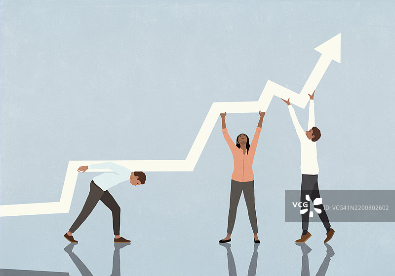 商务人士试图将图表箭头向上抬起图片素材