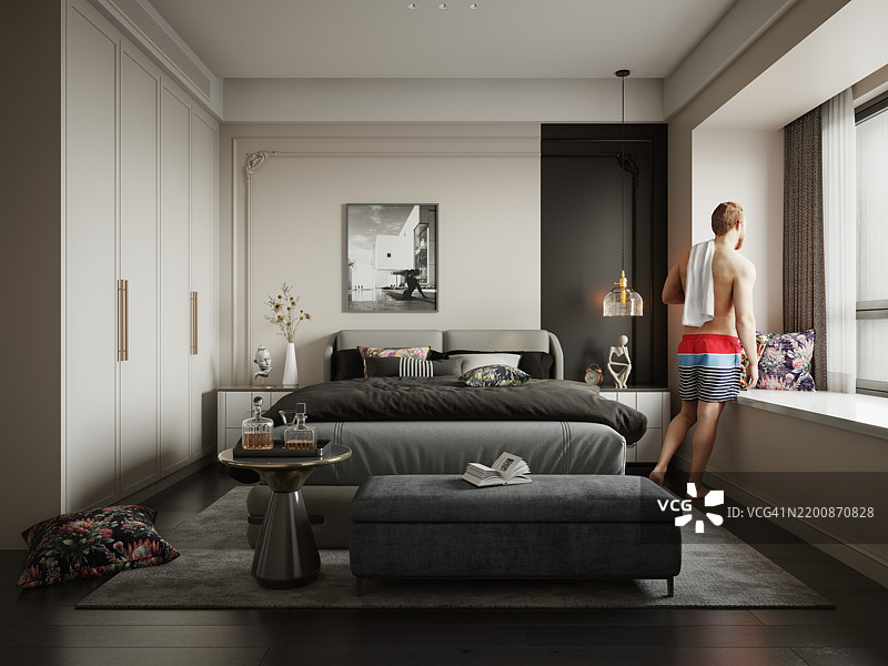 现代男性卧室 - 一个精致的休憩空间图片素材