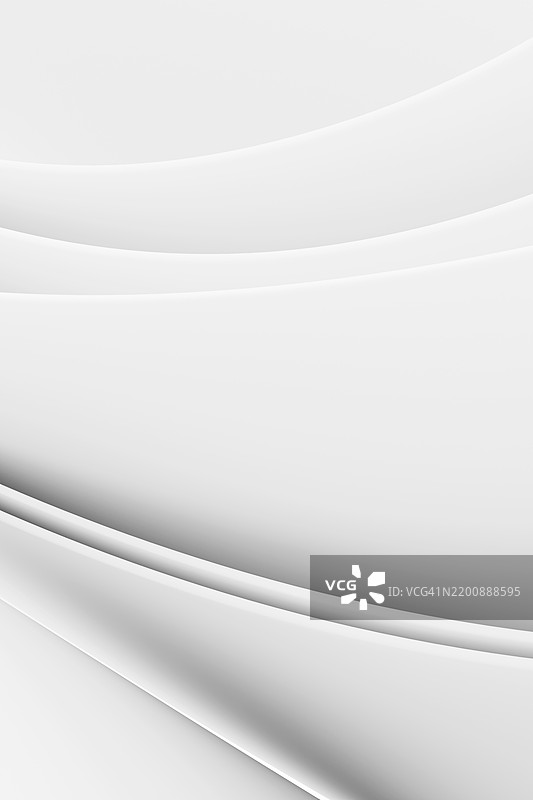 抽象的分层波浪单色白色背景。未来感的3D空白垂直图案。设计元素。几何构图。文本位置。图片素材