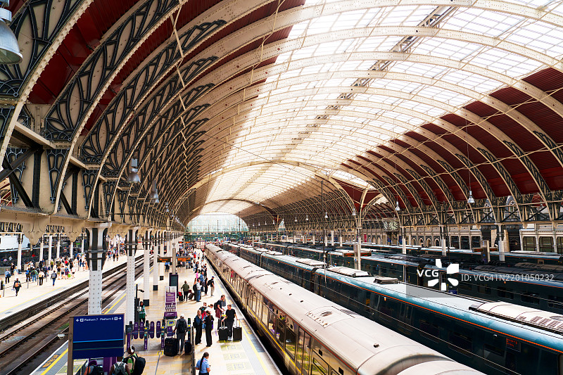 伦敦帕丁顿车站的站台视角图片素材