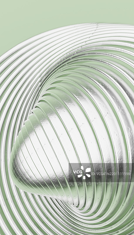 金属环在绿色背景上形成几何形状的抽象3D渲染图图片素材