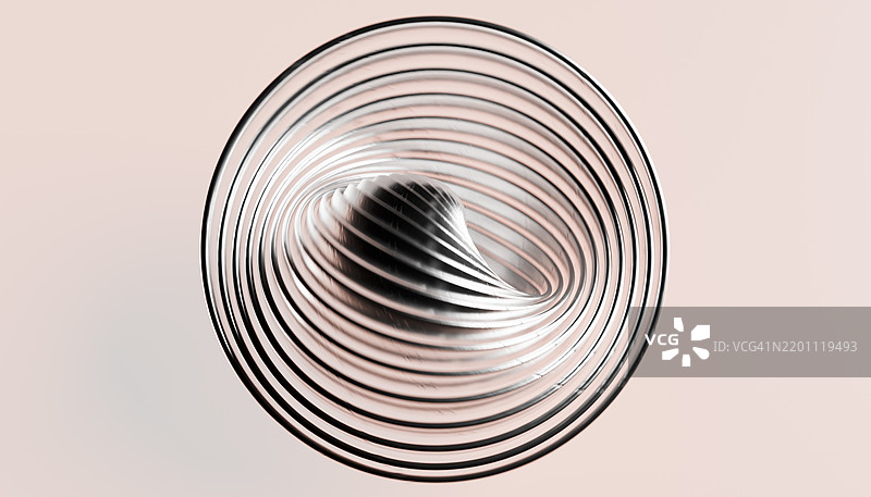 螺旋设计的同心金属环的抽象3D渲染图图片素材