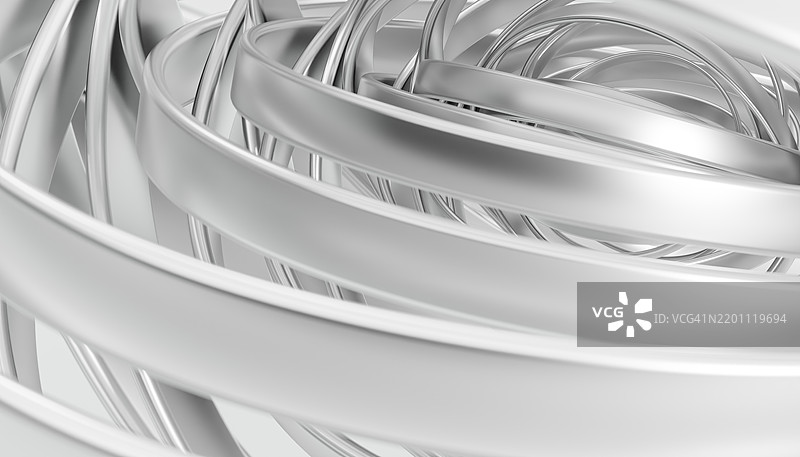 银色金属环以旋转图案的抽象3D渲染图片素材