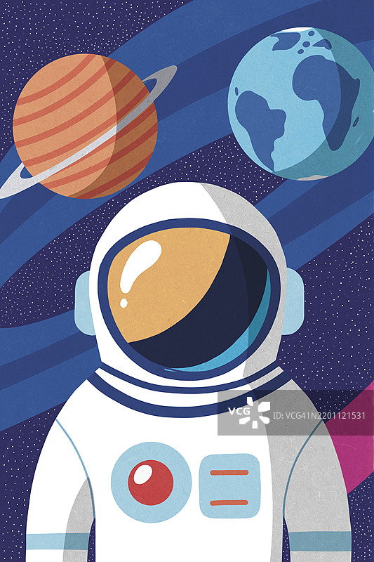 宇航员在太空中漂浮，背景是地球和另一颗行星的插图图片素材