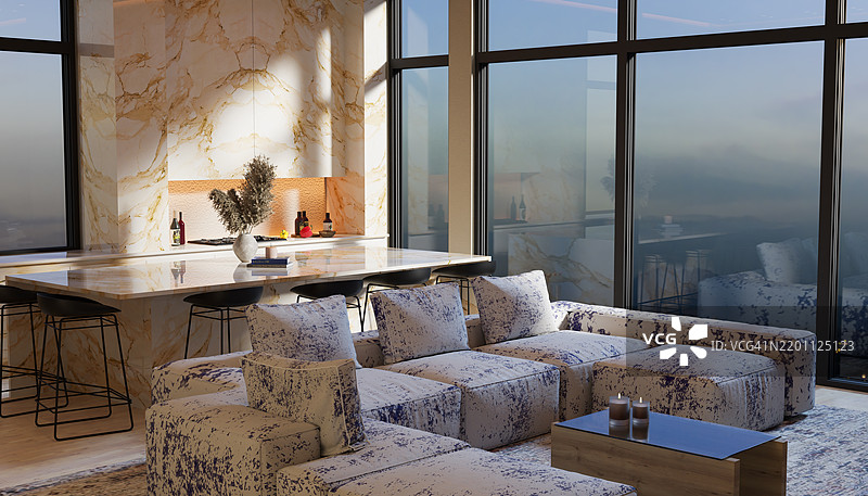 家居室内家具的3D插图图片素材