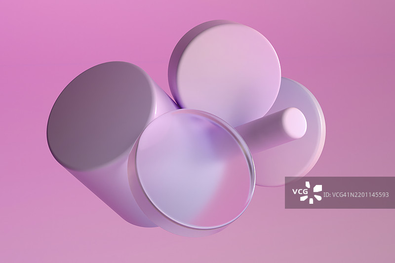 粉色和紫色调的几何3D原始体，带有半透明玻璃细节图片素材