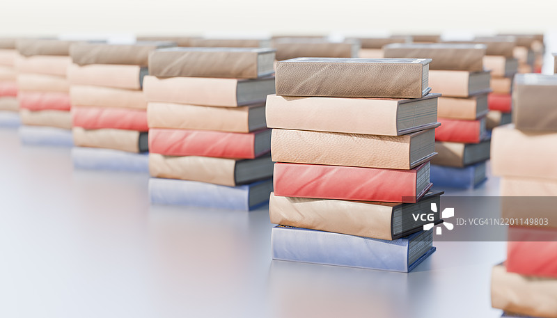 室内有规律摆放的书籍堆叠图片素材