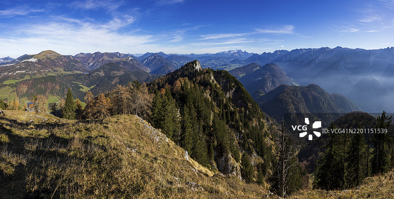 从施瓦策山俯瞰格希尔万德和拉梅塔尔，戈林，奥斯特霍恩山脉，萨尔茨堡省，奥地利，欧洲图片素材