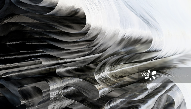 黑白色调的动态波纹和涟漪的抽象3D渲染图图片素材