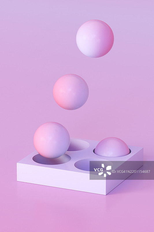 漂浮的柔和色调球体在三维几何构图中图片素材