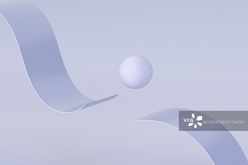 3D抽象构图，带有漂浮的球体和曲线线条图片素材