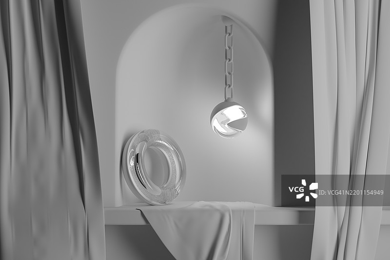极简单色构图，包含布料和悬挂灯光图片素材