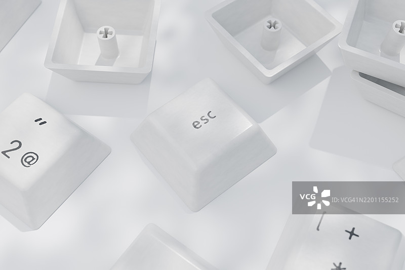 极简风格的白色键盘键帽特写图片素材