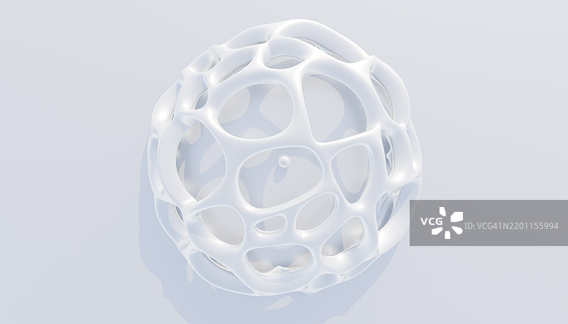 抽象白色几何球体的3D渲染，背景是晴朗的蓝天图片素材
