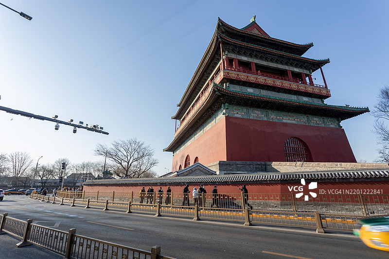 中国北京的古代建筑鼓楼（Gu Lou）。图片素材