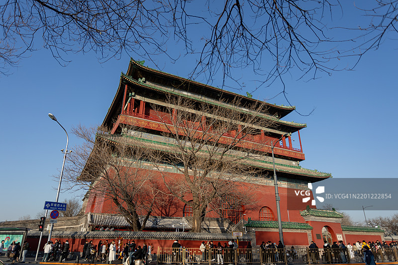 中国北京的古代建筑鼓楼（Gu Lou）。图片素材