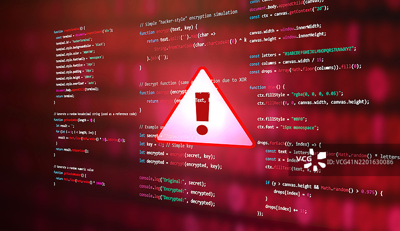 警告标志 数据解锁黑客。恶意软件、病毒和网络犯罪，系统警告被黑客攻击，网络攻击在线网络，数据泄露，网站风险。受损信息概念。图片素材