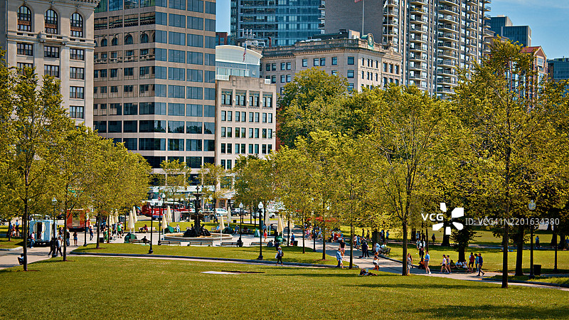 公园。波士顿天际线。自然。企业大楼。图片素材
