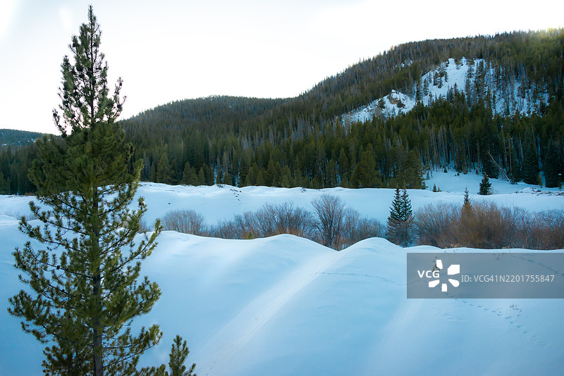 布雷肯里奇，科罗拉多州，美国，雪覆盖的山脉与天空的美丽景色图片素材