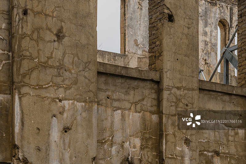 韩国铁原，2019年2月2日，朝鲜劳动党大楼后墙特写，位于曾由朝鲜民主主义人民共和国控制的韩国地区，亚洲图片素材