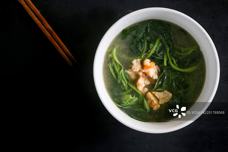 虾仁炒甘薯叶图片素材