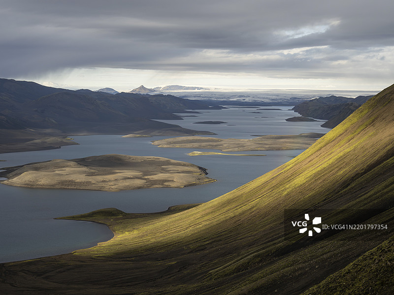 兰吉斯约湖，高地，位于冰岛瓦特纳冰川边缘后方，欧洲图片素材