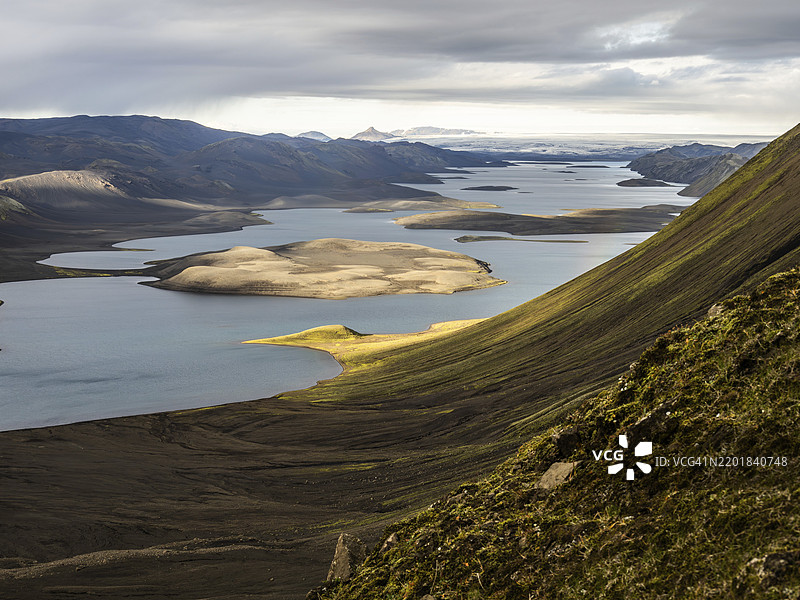 兰吉斯约湖，高地，位于冰岛瓦特纳冰川边缘后方，欧洲图片素材