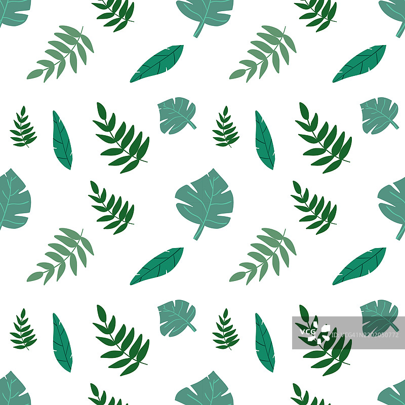 白色背景上的叶子 无缝图案 手工制作 生态风格图片素材