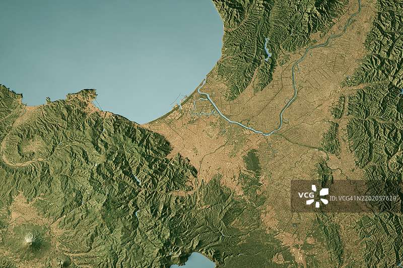 札幌卫星地形图 3D 渲染真实色彩图片素材