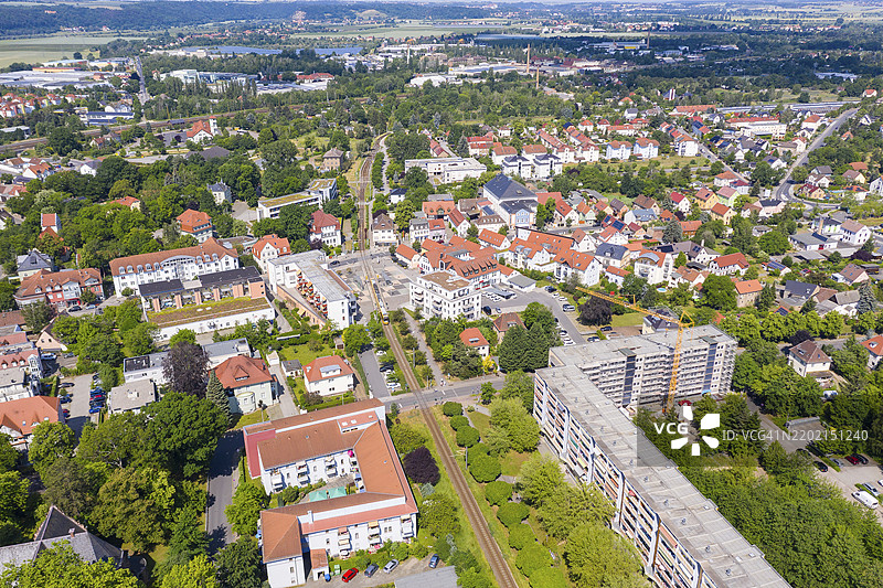 德国萨克森州科斯维希的洛沃西采广场和证券交易所的鸟瞰图，欧洲图片素材