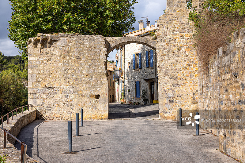 中世纪村庄。拉格拉斯，奥克西塔尼亚，法国。图片素材