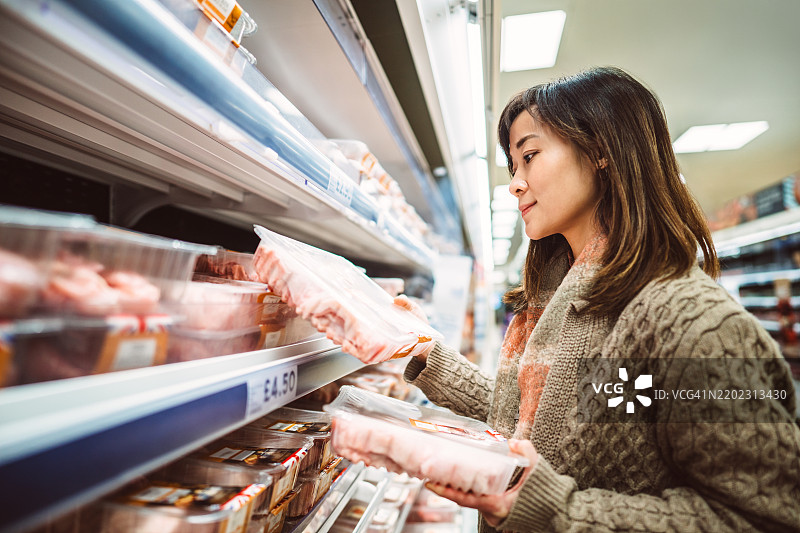 女性在超市购买肉类图片素材